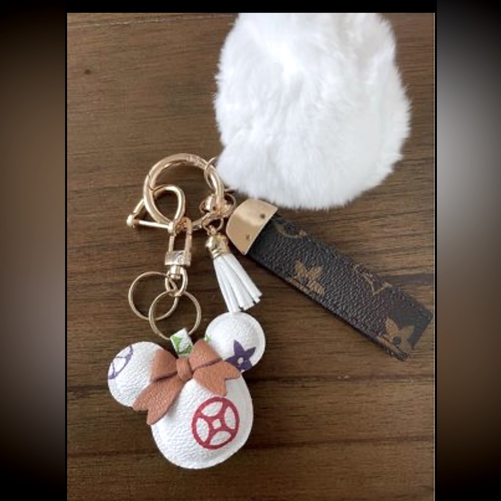White Pom with accent keychains